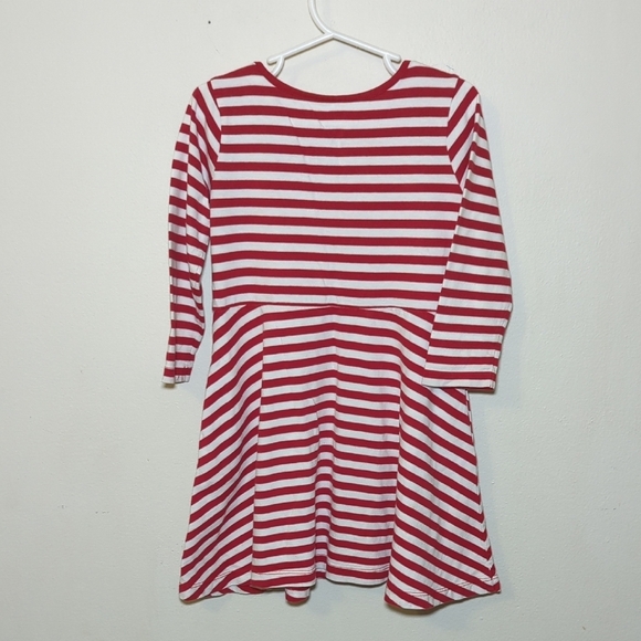 Primary Red and White Striped Dress Long Sleeve 100% Cotton Girls Size 4-5 - Picture 3 of 3